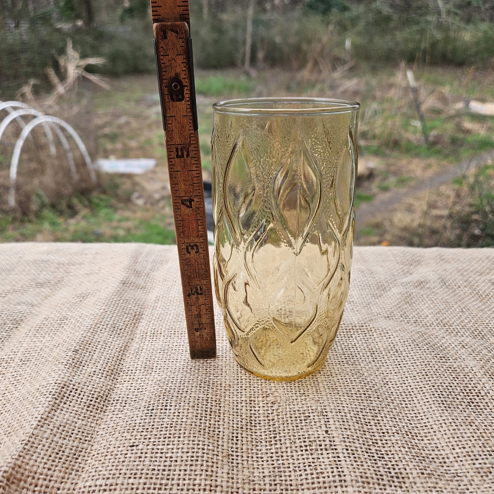 Set of Three Vintage Amber Glass Tumblers Libbey Madrid Pattern 60s 70s Era Boho - Picture 10 of 12